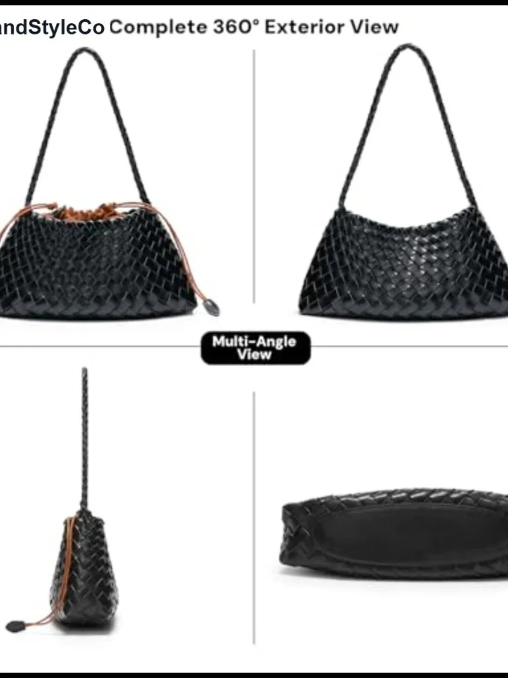 Vegan Leather Woven Hobo Shoulder Bag with Drawstring Pouch
